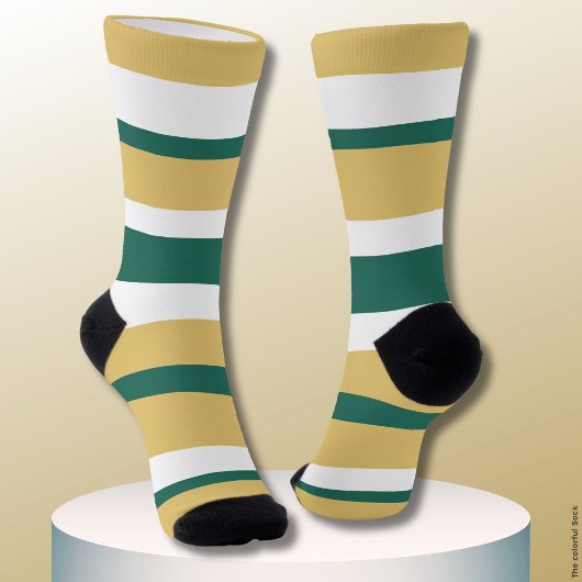 Chaussette Rayures harmonieuses Lignes Vert Or Blanc