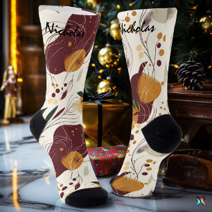 Chaussette Récolte d'Automne Fleurit en Crème, Bourgogne et M