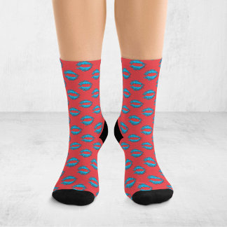 Chaussette Red and Blue Pop Art Kissing Lips XOXO