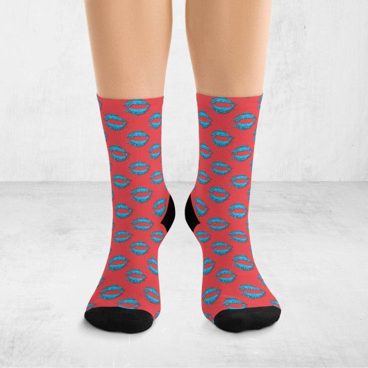 Chaussette Red and Blue Pop Art Kissing Lips XOXO