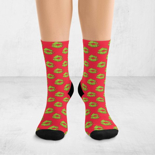 Chaussette Red and Green Pop Art Kissing Lips XOXO
