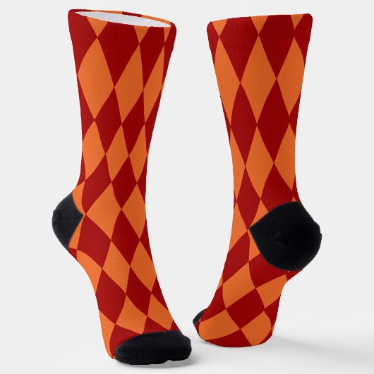 Chaussette Red and Orange Harlequin Checkered Design 