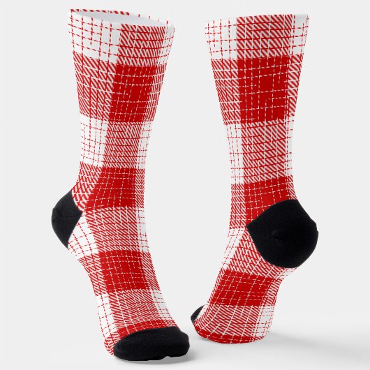 Chaussette Red and White Bold Checkered Plaid Design 