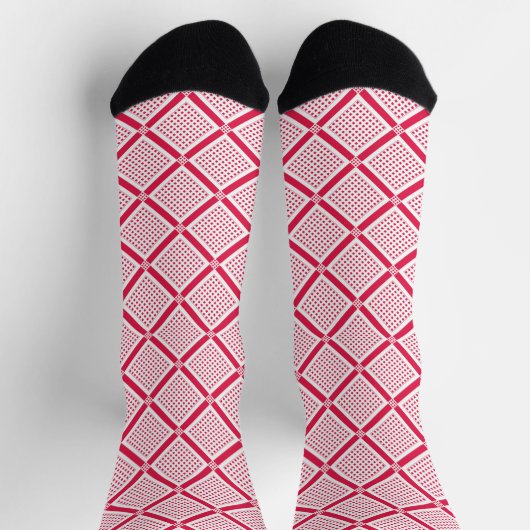 Chaussette Red and white geometric checkered pattern retro    (Haut)