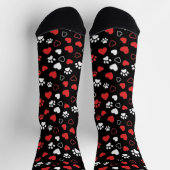 Chaussette Red and White Paw Print and Heart Pattern Socks (Haut)