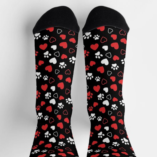Chaussette Red and White Paw Print and Heart Pattern Socks (Haut)