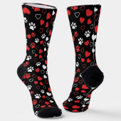 Chaussette Red and White Paw Print and Heart Pattern Socks (Angulaire)