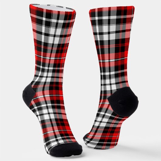 Chaussette Red Black White Plaid Tartan Pattern Design 