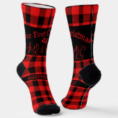 Chaussette Red Buffalo Plaid first Christmas Mr & Mrs Couple (Angulaire)