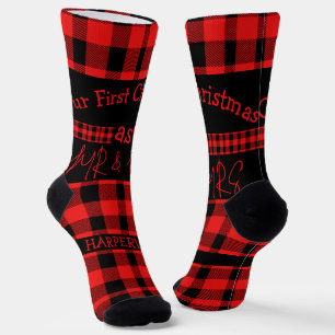 Chaussette Red Buffalo Plaid first Christmas Mr & Mrs Couple