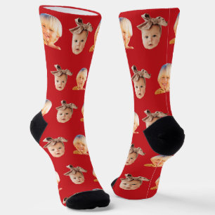 Chaussette Red Funny Custom 2 Face Photo Papa