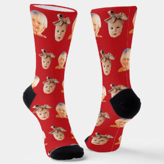 Chaussette Red Funny Custom 2 Face Photo Papa