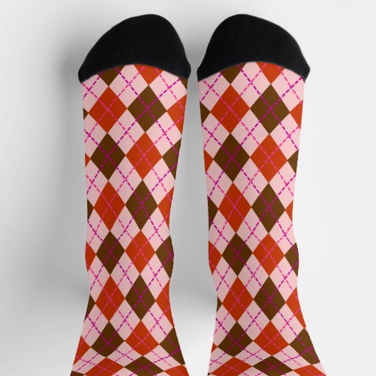 Chaussette Red Pink and Brown Argyle Pattern (Haut)