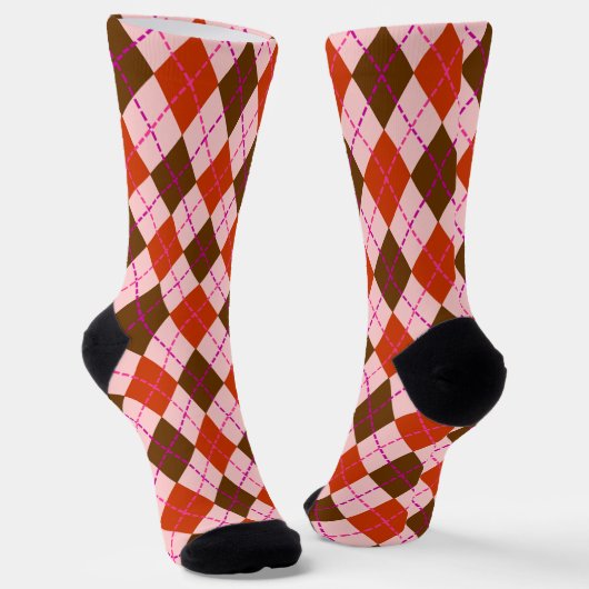 Chaussette Red Pink and Brown Argyle Pattern (Angulaire)