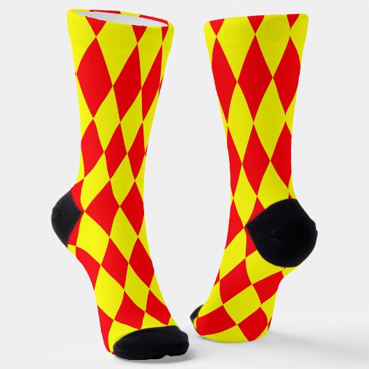 Chaussette Red Yellow Harlequin Checkered Design