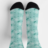 Chaussette Reindeer Snowflake Turquoise Noël Motif Monogramme (Haut)
