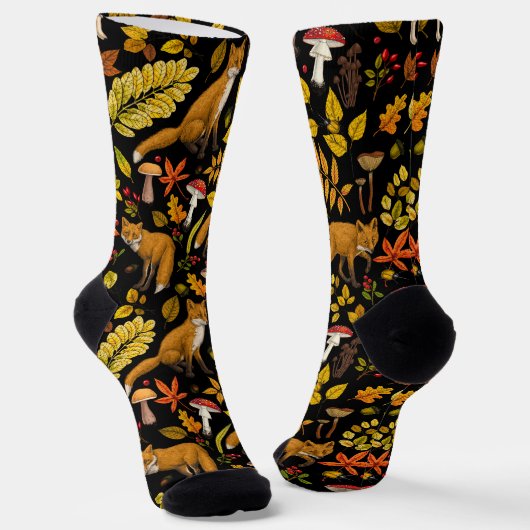 Chaussette Renard d'automne sur noir (Angulaire)