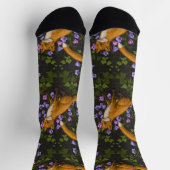 Chaussette Renard, fleurs et lierre, vert, orange et viole (Haut)