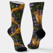 Chaussette Renard, fleurs et lierre, vert, orange et viole (Angulaire)