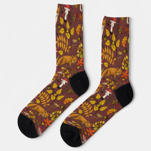 Chaussette Renards d'automne sur chocolat brun (Gauche)