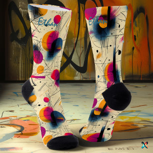 Chaussette Résumé énergétique en magenta, orange et sarcelle