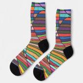Chaussette Résumé rayé multicolore avec courbes fluides (Gauche)