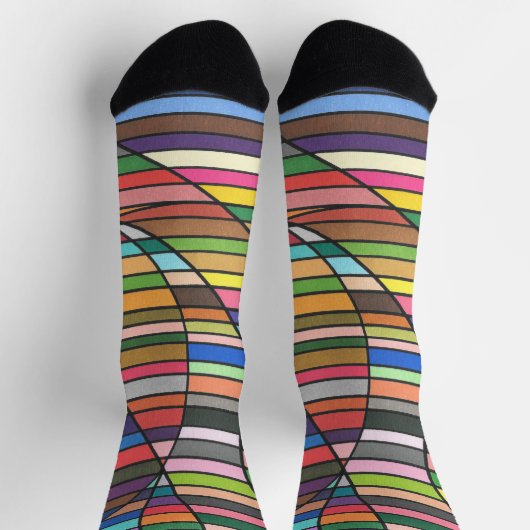 Chaussette Résumé rayé multicolore avec courbes fluides (Haut)