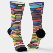 Chaussette Résumé rayé multicolore avec courbes fluides (Angulaire)