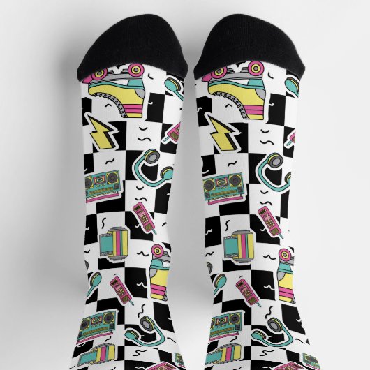 Chaussette Retro 90s Roller Skate Pattern Socks  (Haut)