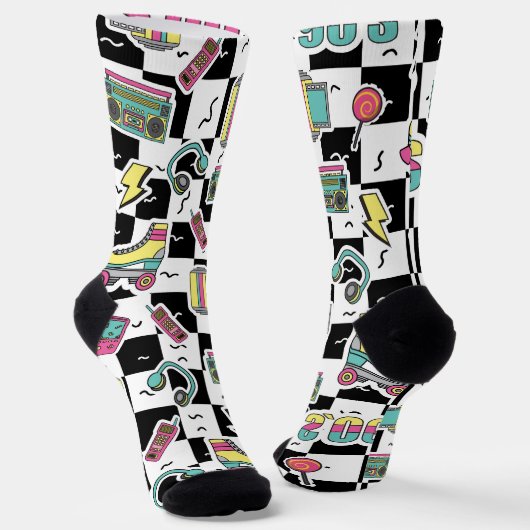 Chaussette Retro 90s Roller Skate Pattern Socks  (Angulaire)