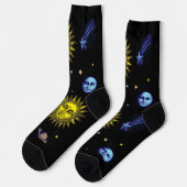 Chaussette Retro Celestial Art Sun Moon Stars Planet Comet (Gauche)