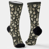 Chaussette Retro Flowers and Butterflies on Dark Grey (Angulaire)