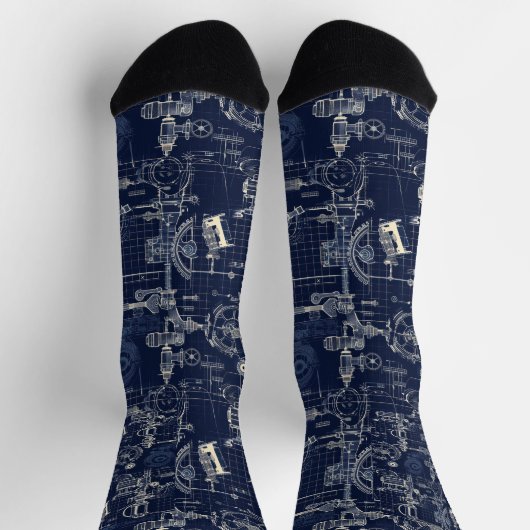 Chaussette Retro Industrial Blue print Engineering (Haut)