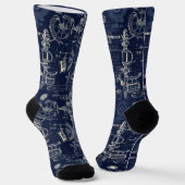Chaussette Retro Industrial Blue print Engineering (Angulaire)