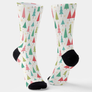 Chaussette Retro Joyeux arbres de Noël Fun Motif de vacances
