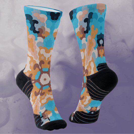 Chaussette Rétro Mandala Bleu et orange