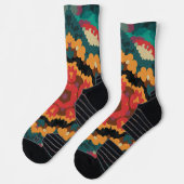 Chaussette Rétro Mandala bleu orange et rouge (Gauche)