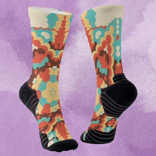 Chaussette Rétro Mandala bleu rouge et jaune