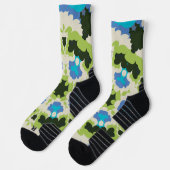 Chaussette Retro Mandala bleu vert blanc et noir (Gauche)