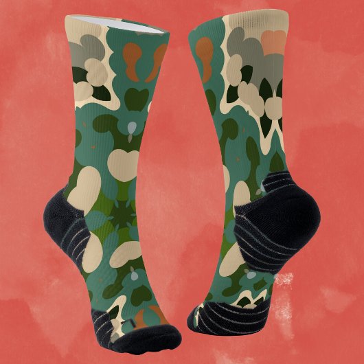 Chaussette Retro Mandala Green Brown et orange