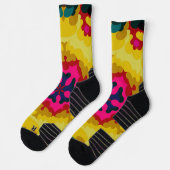 Chaussette Rétro Mandala jaune bleu et rose (Gauche)
