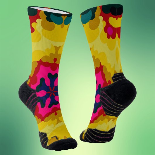 Chaussette Rétro Mandala jaune bleu et rose