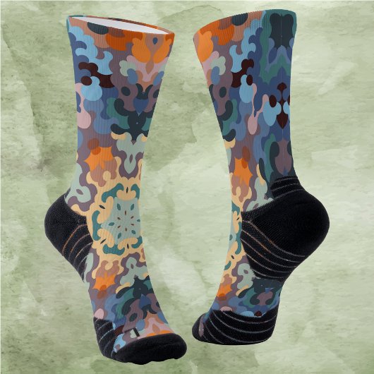 Chaussette Rétro Mandala Orange Bleu et Jaune