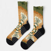 Chaussette Retro Mandala Orange Vert et Blanc (Gauche)