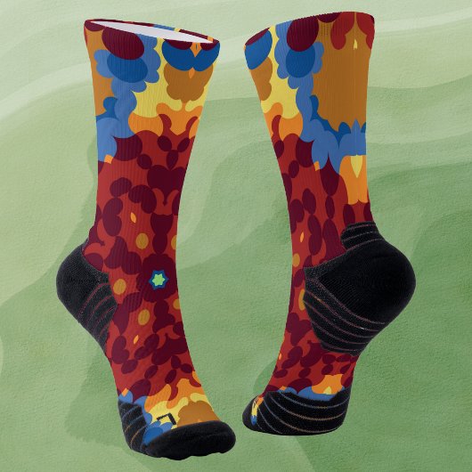 Chaussette Retro Mandala rouge bleu et jaune