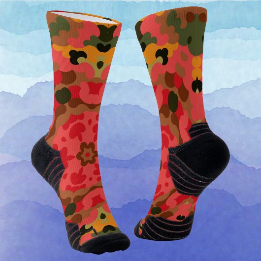 Chaussette Rétro Mandala rouge orange et vert