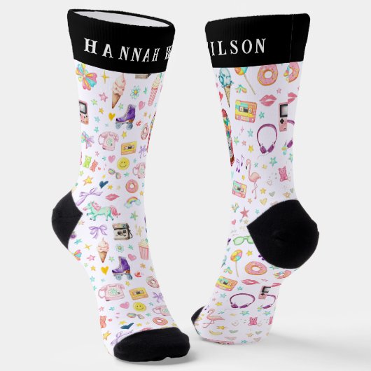 Chaussette Retro Party Icons Custom Name Crew Socks (Angulaire)