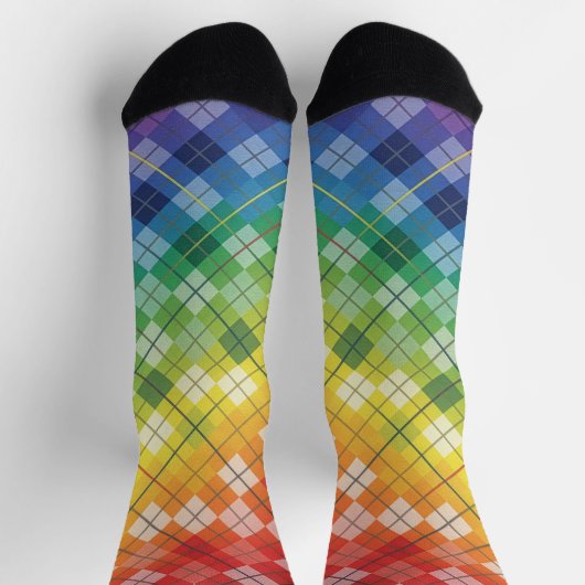 Chaussette Retro Rainbow Argyle Plaid Check Pattern (Haut)