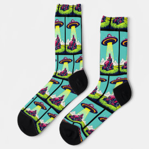 Chaussette Retro Sci Fi caricature tondeuse à gazon et Rocket