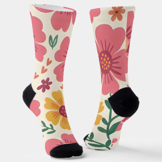 Chaussette Retro Sun-Kissed Bloom & Hearts Pattern (Angulaire)